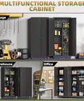71 Inch Tall Metal Garage Storage Cabinet On Wheels With Locking Door Beefy Heavy Duty Steel Construction Powder Coated Broom Cabinet Organizer For Home Garage And Shop open