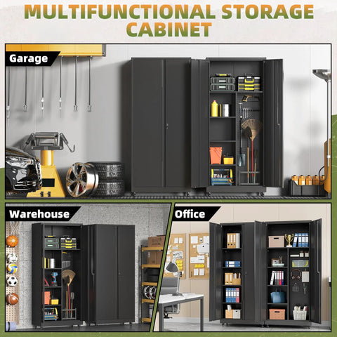71 Inch Tall Metal Garage Storage Cabinet On Wheels With Locking Door Beefy Heavy Duty Steel Construction Powder Coated Broom Cabinet Organizer For Home Garage And Shop open
