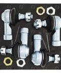 Beefy Tie Rod End Kit For Arctic Cat 3303 223 And 3303 224 With M10 By One Point Two Five Thread Two And One Third Inch Length On Knuckle Side Gray Finish Replaces OEM 2006 DVX 50 2x4 And 2006 DVX 90 2x4 Utility, gray tie rod ends with nuts and cotter pins