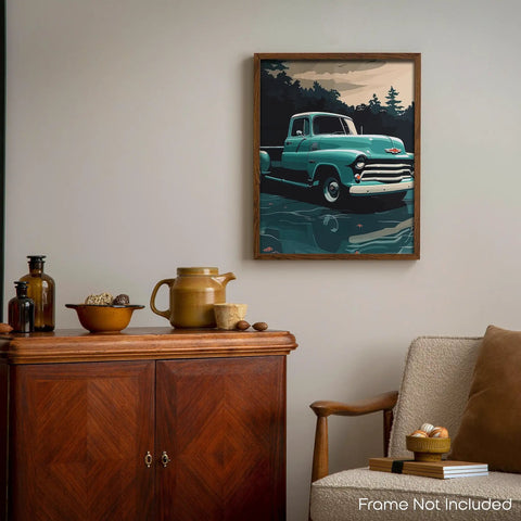 Legends Vintage Pickup Truck Wall Art Print 11x14 Inches Unframed Rustic Red Chevy Ford Decor for Living Room or Office Scene