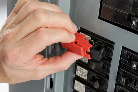 Heavy Duty Single Pole Circuit Breaker Lockout Clamp For 120 And 277 Volt Panels Job Site Ready Red LOTO Safety Gear Pack Of 6 No Lock Required No Sweat Install