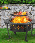 36 Inch Outdoor Fire Pit Table With Lid And Poker, Includes Two Grills For Backyard BBQ, Wood Burning Round Metal Patio Fire Pit 3 In 1 For Patio Picnic And Party