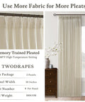 Sand Beige Linen Curtains 102 Inches Long for Living Room Two Panels 50 by 102 Inch Pinch Pleated Drape close up view