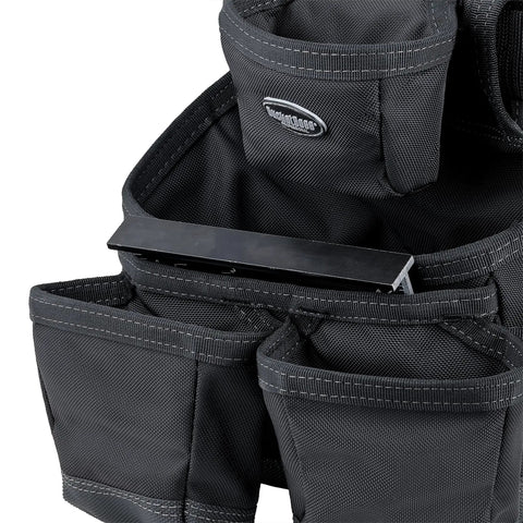 Ballistic Tool Belt With Suspenders, Professional Series for Heavy Duty Work, close-up of barrel bottom pouches.