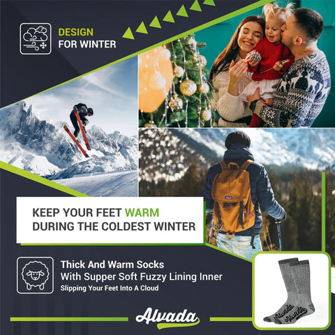 Merino Wool Hiking Socks For Men And Women Thermal Warm Crew Boot Socks For Cold Weather Comfort Fit For Trails Three Pairs Size ML displayed