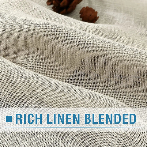 Close-up of Cozy Natural Linen Blend Curtains For Living Room With Burlap Texture And Light Filtering Nickel Grommet Two Panel Set For Bedroom Privacy 52 Inch By 84 Inch Ivory, showcasing rich linen blend fabric in ivory color with textured detail.