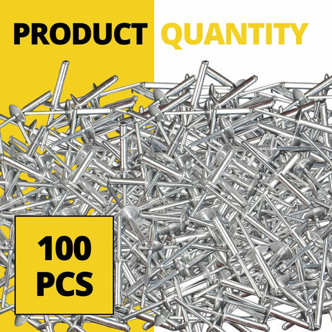 Beefy 100 Pack Large Flange Aluminum Pop Rivets 3/16 Inch By 3/4 Inch Long Dome Head Blind Rivets shown in bulk