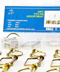 PTO Pin Set 20 Piece Assortment for Power Take Off Hubs and Implements, yellow zinc plated, arranged in plastic case.