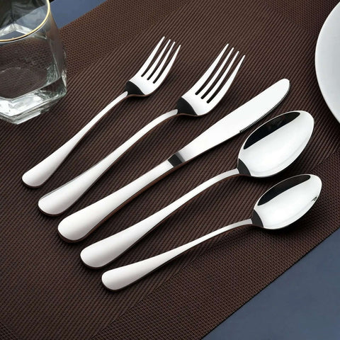 40 Piece Heavy Duty Stainless Steel Flatware Set For 8 Includes Steak Knife, Dinner Forks, Salad Forks, Dinner Spoons, And Teaspoons