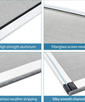 Expandable Window Screen 2 Pack Adjustable Fit For Double Hung Windows 18 Inches High And 25 To 49 Inches Wide With Frame Durable Replacement Screen showing aluminum frame, fiberglass mesh, weather stripping, and smooth channel.