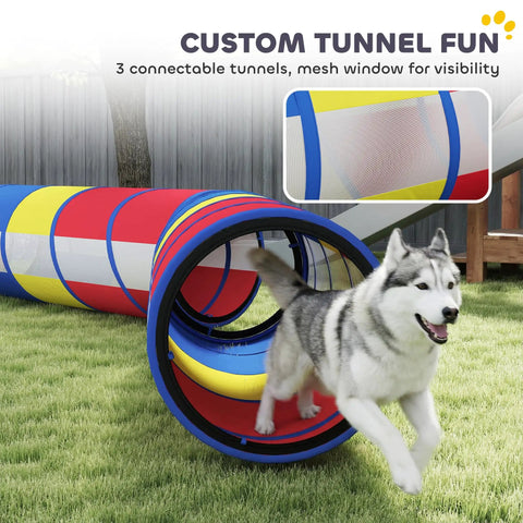 All In One Dog Agility Training Set 12 Piece Obstacle Course With Adjustable Hurdle And Ring Four Tunnels Weave Poles