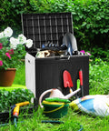 30 Gallon Outdoor Storage Deck Box Made From Waterproof Resin With Lockable Lid For Cushions Pool Accessories And Garden Tools A Versatile Patio Table All In One Go To Storage Ottoman For Indoor Or Outdoor Use