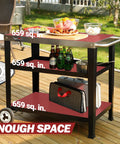 Rolling Dining Table With Trash Bag Holder For Outdoor Patio And BBQ Stainless Steel 34 Inch By 20 Inch Cart with shelves outdoors