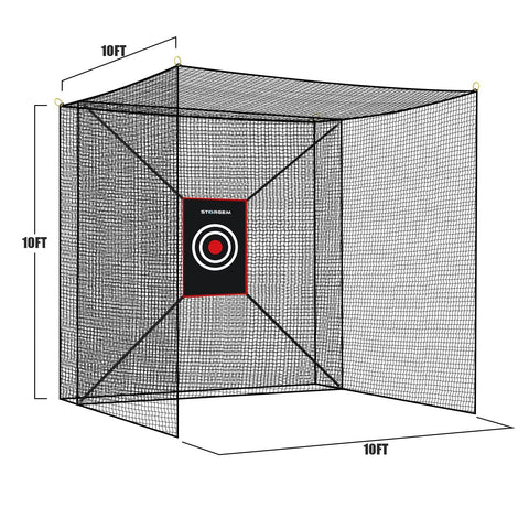 Heavy Duty Golf Batting Cage Net for Backyard Practice With Extra Striking Net Frame Not Included Weather Resistant UV Treated Polyester Netting Built Tough for Hard Hitting Golf Balls and Easy Sports Training, 10x10 ft dimensions