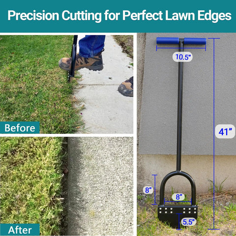 One Piece 41 Inch Manual Lawn Edger With Spring Steel Blade For Precise Edging displayed beside sidewalk and grass
