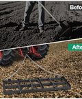 Before and after using Beefy Heavy Duty 4 Ft Driveway Grader Power Rake With 4 Ft Chain, Tow Behind Drag Harrow for gravel and soil leveling