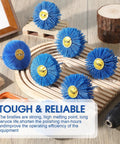 7 Piece Nylon Wheel Brush Set With One Quarter Inch Shank Multi Grits 80 120 180 240 320 400 600 displayed on wooden board