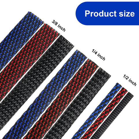 9 Roll 16 Ft Cord Protector Kit With Expandable Braided Cable Sleeves And Heat Shrink Tubes PET Wire Loom, size view