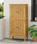 Outdoor Acacia Wood Storage Cabinet With Two Doors And Four Shelves For Backyard Garden Balcony Coastal Farmhouse Style Tool Organizer Weather Resistant Teak Look 61 Inch Tall Shed For Extra Outdoor Storage