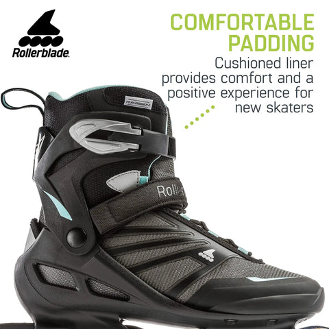 Zetrablade Womens Inline Skates For Fitness And Casual Cruisin Skating, size 10, black and light blue, high cuff support, comfort liner