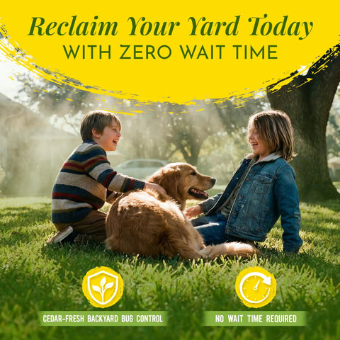 Children playing with dog outdoors, representing family-friendly use of Natural Tick And Mosquito Yard Spray Ready To Use Kid Safe Pet Safe Pollinator Safe Plant Derived With Essential Oils DIY Flea And Tick Control Made In USA 32 Ounces For Outdoor Use Today.