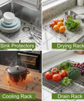 Premium Stainless Steel Sink Grid Protector For Single Kitchen Sink 28 3/8 By 15 3/8 Inches With Rear Drain Hole in use as racks