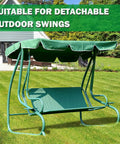 Thick 600D Oxford Swing Seat Cover For Two To Three Seater Outdoor Patio Swing Dark Green, shown on green swing frame