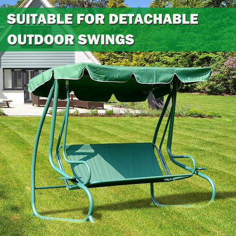 Thick 600D Oxford Swing Seat Cover For Two To Three Seater Outdoor Patio Swing Dark Green, shown on green swing frame