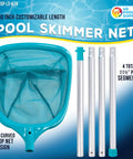 5 Foot Leaf Skimmer Net With 4 Aluminum Pole Sections Ultra Fine Mesh Basket 60 Inch Reach Quick Clean For Pools Spas Ponds