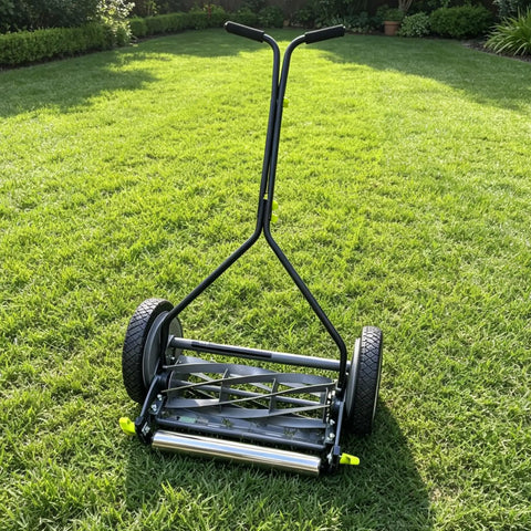 Sleek Stainless Steel Conveyor Rollers 10 Inch Length, 1.5 Inch Diameter, 1/4 Inch Axle on grass with handle and wheels.