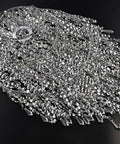 Close-up view of Large Three Tier Beaded Chandelier Lampshade With Sparkling Silver Beads And Acrylic Droplets, Chrome Frame