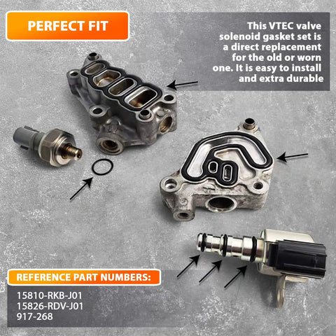 Components of 6 Piece VTEC VTC VVT Solenoid Spool Valve Gasket Set For Honda And Acura 3.0L 3.5L V6 J Series Engines Replacement Kit