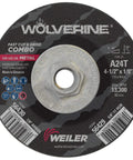 Wolverine Type 27 Cut And Grind Combo Wheel A24T Aluminum Oxide 4.5 Inch Diameter, visible label and central nut placement.