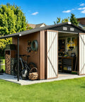 6x10 Ft Outdoor Storage Shed With Open Firewood Storage And Lockable Doors Built To Last Galvanized Steel Garden Shed With Sloped Roof And Windows