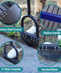 Close-up of Edger Lawn Tool 41 Inch Reach for precise border edging, featuring no nonsense tempered spring steel blade, rubber handle, wide footplate.