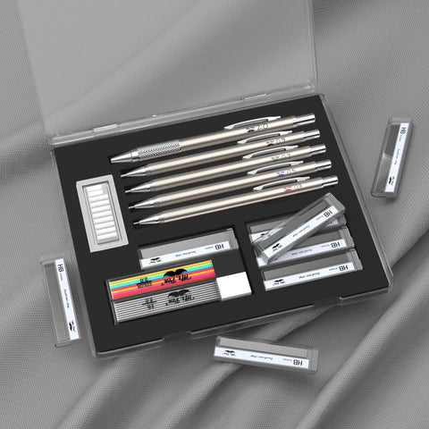 All Metal Mechanical Pencil Set Built For Drafting And Sketching With Five Lead Sizes 0.3 0.5 0.7 0.9 And 2.0 mm Pro Grade