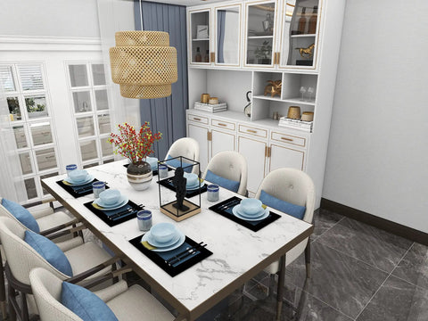 Handwoven Bamboo Pendant Light With Battery And Remote, Natural Rattan Hanging Lamp above dining table in modern kitchen