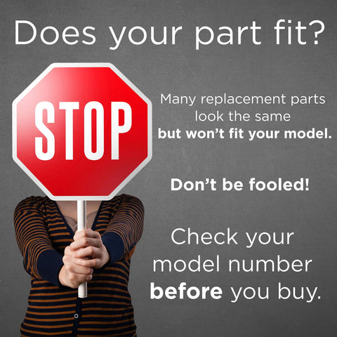 Person holding a stop sign with text warning about checking vacuum model for Vacuum Filter OEM Replacement For Select Upright Vacuums