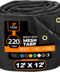 Heavy Duty Mesh Tarp 12 Ft By 12 Ft Black Protective Cover With Air Flow For Tie Downs, Shade, Fences, Canopies, Dump Trucks And Equipment Shelter, Tear Resistant