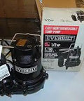Half HP Cast Iron Submersible Sump Pump With Energy Efficient PSC Motor next to packaging box