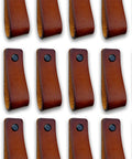 Leather Drawer Pulls 48 Pack Cognac Color 6.5 X 1 Inch Leather Handles For Dresser Cabinets That Give Your Furniture A Dope Industrial Rustic Makeover, displayed in rows