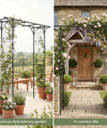 Steel Garden Arch For Climbing Plants 6 Ft 9 In High By 4 Ft 11 In Wide Weather Resistant Black Epoxy Finish Outdoor Yard Arbor Built To Show Off Vines And Flowers Easy Setup For Your Patio Garden Lawn Backyard in American balcony garden.