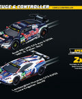 Electric Powered Slot Car Race Set With Audi and Lamborghini model cars, speed controllers shown, DTM Giants 1:43 scale.