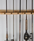 Six Rod Vertical Wall Mount Fishing Rod Rack For Garage Ceiling Or Wall Storage Solid Pine Construction holding rods