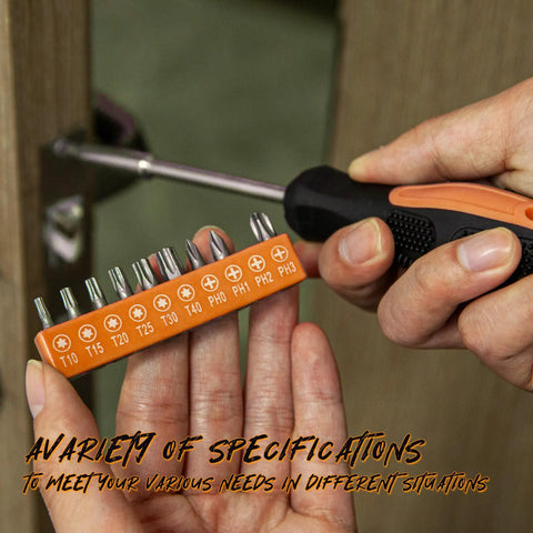 Hands using screwdriver from 39 Piece Home Tool Set With Plastic Toolbox Storage Case Orange For DIY Projects And Everyday Household Repairs