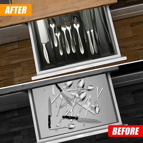 Expandable Bamboo Silverware Organizer For Kitchen Drawers Adjustable Five To Seven Compartment Cutlery Tray Utensil Holder