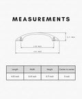 Diagram showing measurements of Oil Rubbed Bronze Dresser Handles 10 Pack Modern Arched Cabinet Pulls with 3-inch center to center hole.