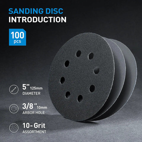 Get That Shiny Finish With These 100 Assorted 5 Inch Wet Dry Sanding Discs featuring 8 holes hook and loop design and various grits.