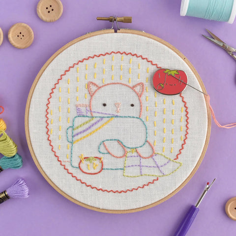 Water Soluble Embroidery Paper 8.5 By 11 Printable Transfer Sheets 12 Sheets For Inkjet Embroidery detail of stitched cat design