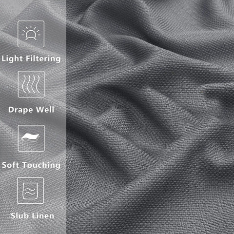 Dark Grey Curtains Two Panels 96 Inches Long Light Filtering Faux Linen Textured Window Curtains swatch close-up